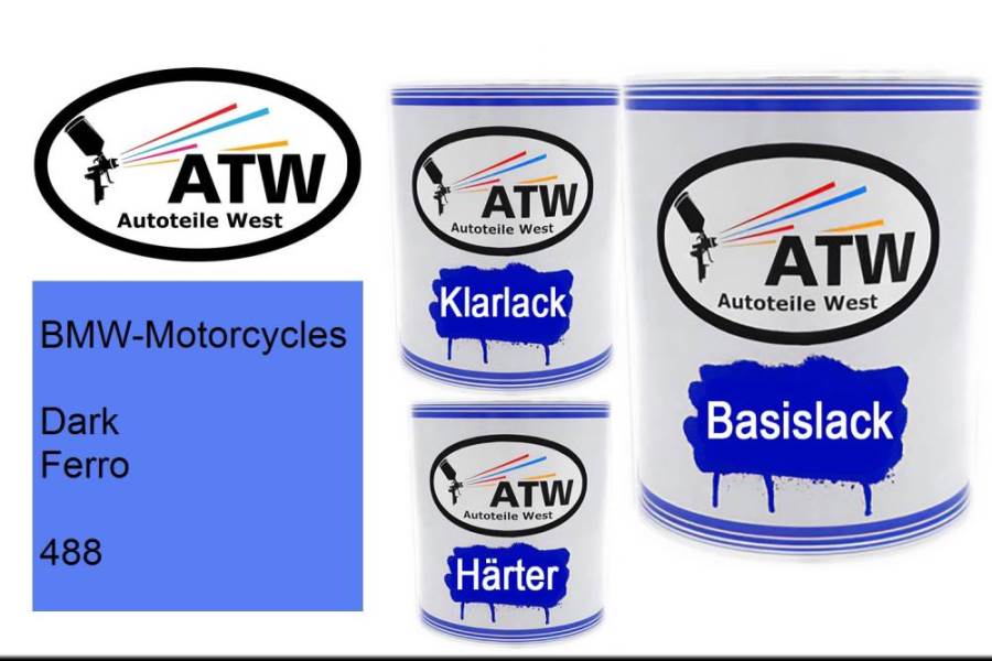 BMW-Motorcycles, Dark Ferro, 488: 1L Lackdose + 1L Klarlack + 500ml Härter - Set, von ATW Autoteile West.